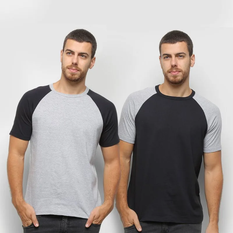Kit Camiseta Básicos Raglan 2 Peças Masculina - Masculino - Preto+Cinza