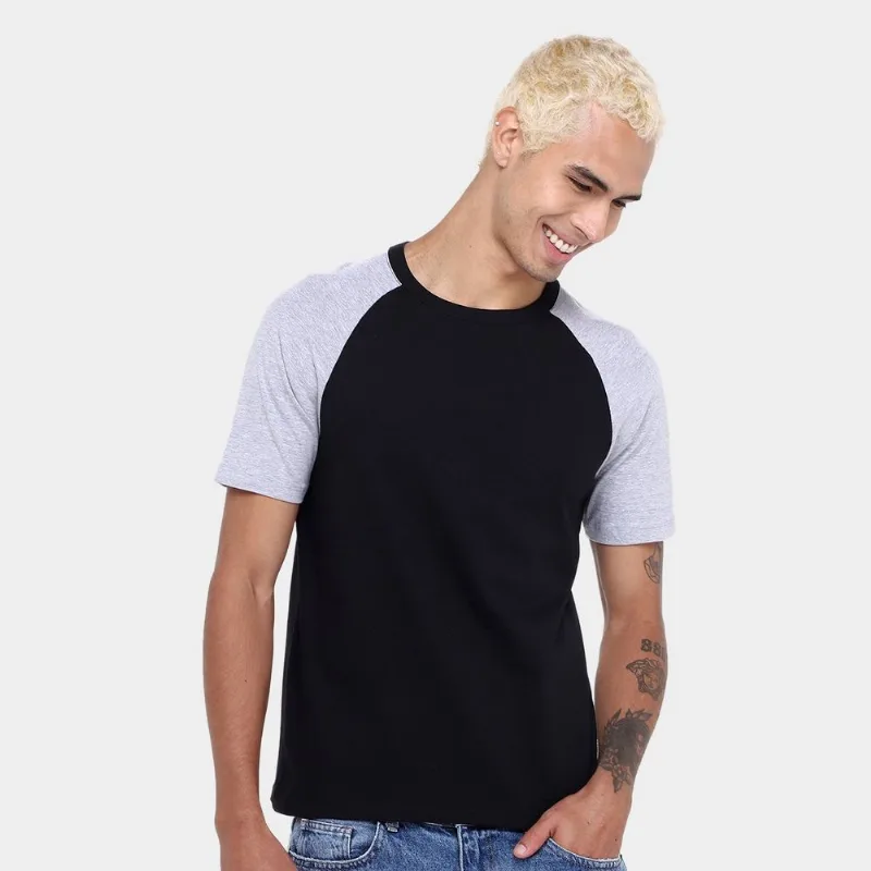 Kit Camiseta Básicos Raglan 2 Peças Masculina - Masculino - Preto+Laranja