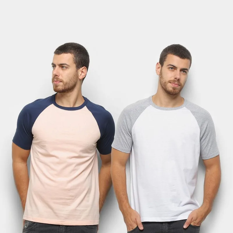 Kit Camiseta Básicos Raglan 2 Peças Masculina - Masculino - Laranja+Branco