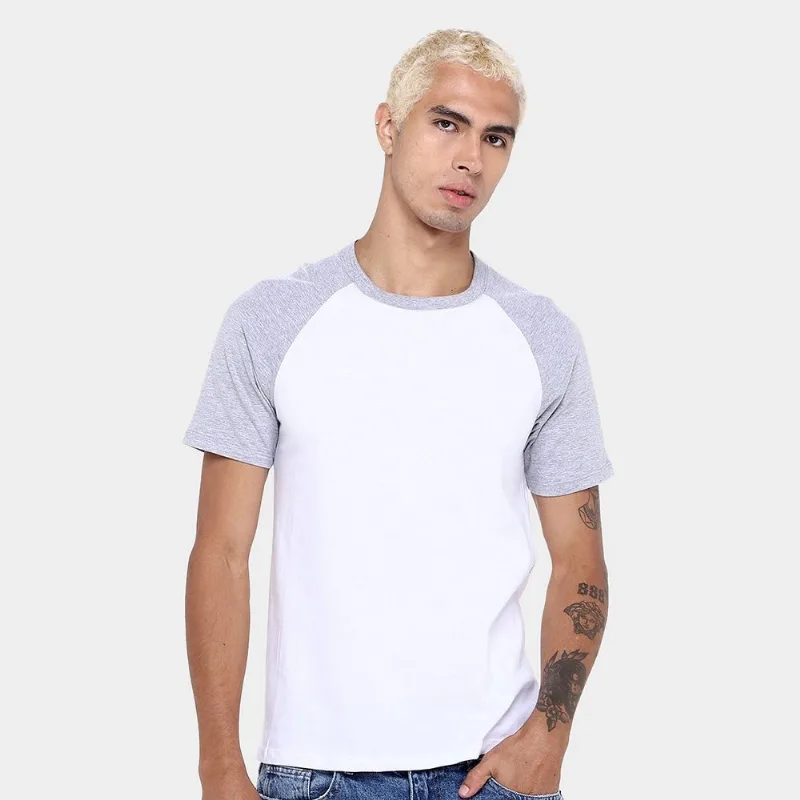 Kit Camiseta Básicos Raglan 2 Peças Masculina - Masculino - Azul+Branco