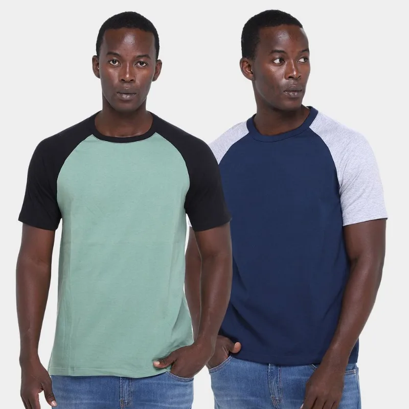 Kit Camiseta Básicos Raglan 2 Peças Masculina - Masculino - Verde+Azul