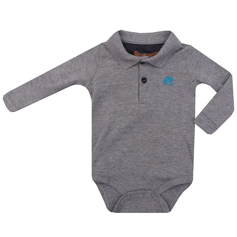 Body Polo Masculino Bebê Manga Longa Cinza Mescla-CINZA-PEQUENO
