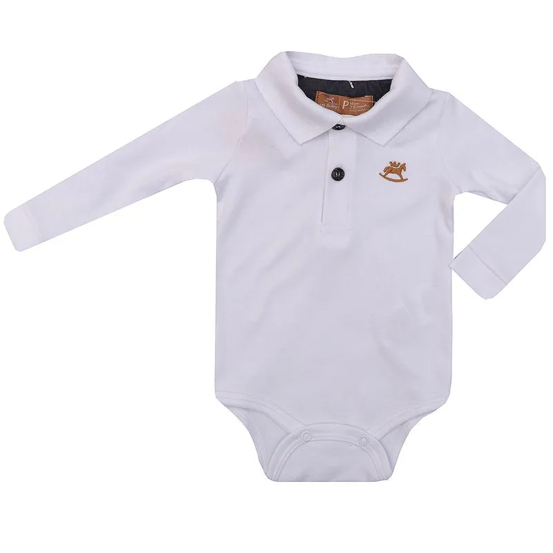 Body Polo Masculino Bebê Manga Longa Suedine Branco Especial-BRANCO-PEQUENO