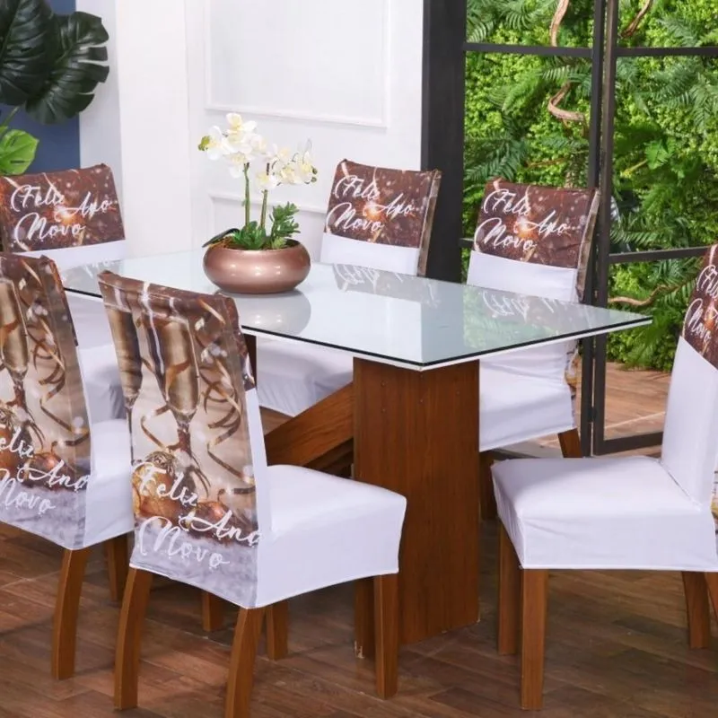 Kit Com 4 Capas P Cadeira De Jantar Estampadas - Ano Novo