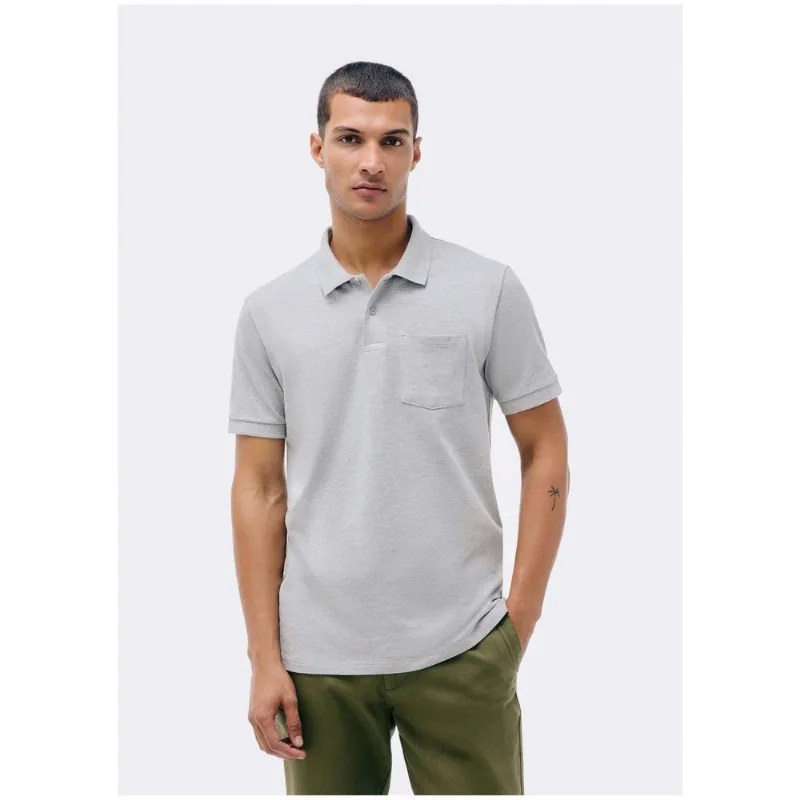 Camisa Polo Básica Masculina Em Piquet Com Bolso - Cinza XXG