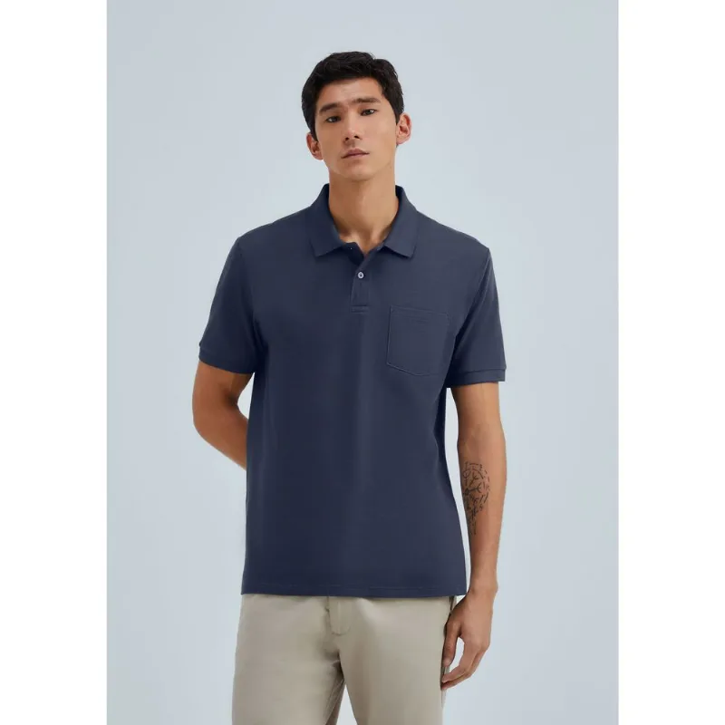 Camisa Polo Básica Masculina Em Piquet Com Bolso - Azul XG