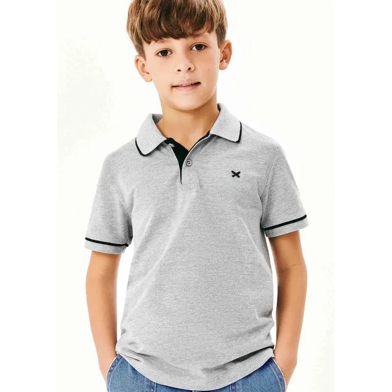 Camisa Polo Básica Menino De Algodão Com Bordado - Cinza 003