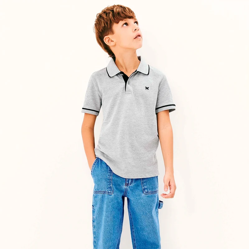 Camisa Polo Manga Curta Hering Infantil Com Bordado Masculino - Cinza 16 / Menino / Cinza