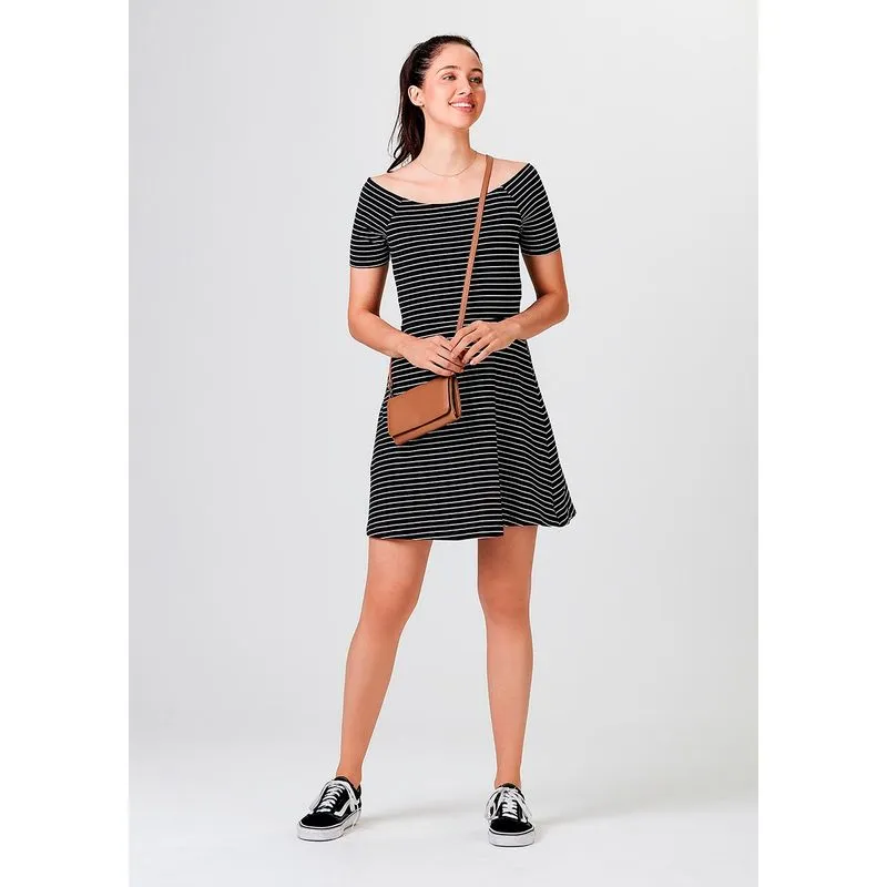 Vestido Curto Evasê Listrado