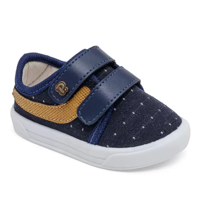 Tênis Masc Inf Pimpolho Velcro Azul Jeans/Marrom 0028449C