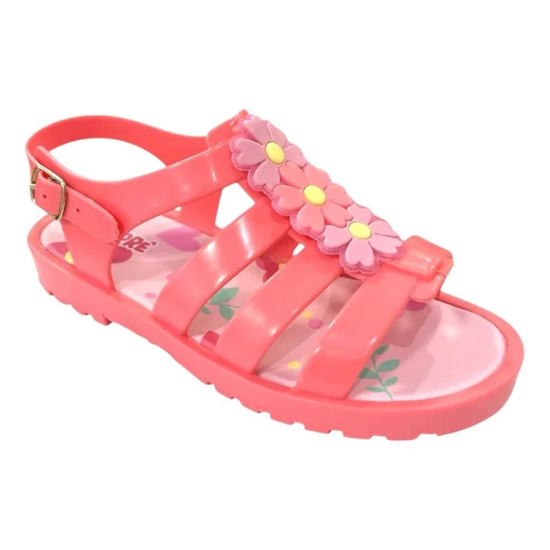 Sandália Menina Pimpolho Colorê PVC Flores Salmão 0130377E 23 / Rosa
