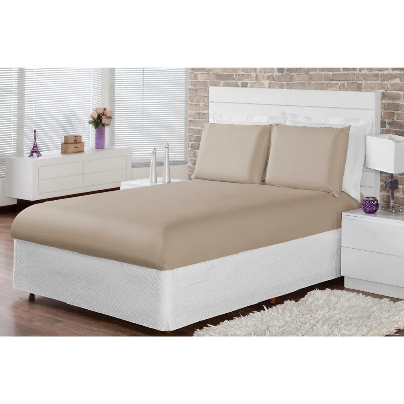 Jogo De Lençol Solteiro Cama Box 02 Peças Com Elástico Cáqui