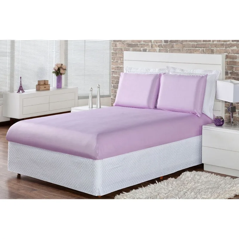 Jogo Lençol Casal Padrão Cama Box 3 Peças Com Elástico Lilás