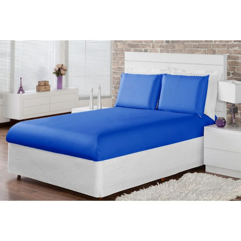 Jogo De Lençol Solteiro Cama Box 03 Peças Com Elástico Azul