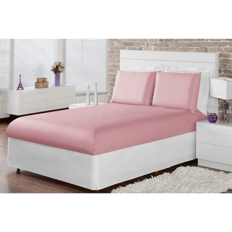 Jogo Lençol Casal Padrão Cama Box 03 Peças Com Elástico Rosê