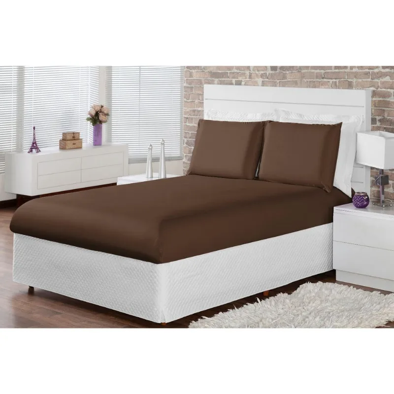 Jogo Lençol Casal Padrão Cama Box 3 Peça Com Elástico Tabaco