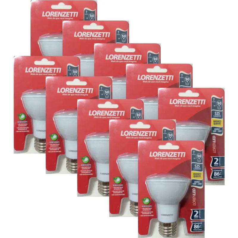Kit Lâmpada Led Lorenzetti Par 20 7W 2700K - 10 Peças