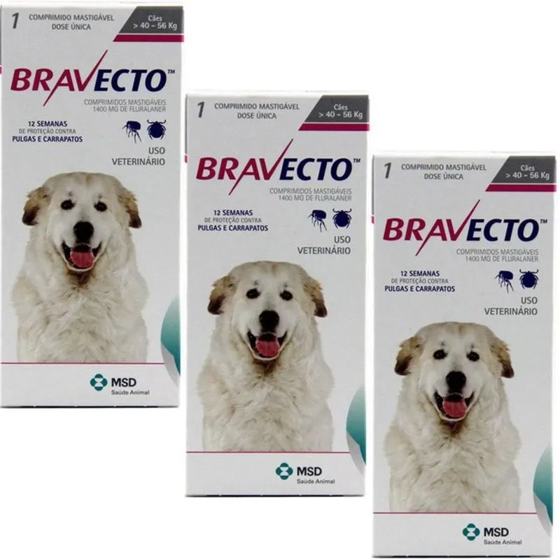 Kit Bravecto Antipulgas E Carrapatos 1400 Mg 40 A 56 Kg 3 Un