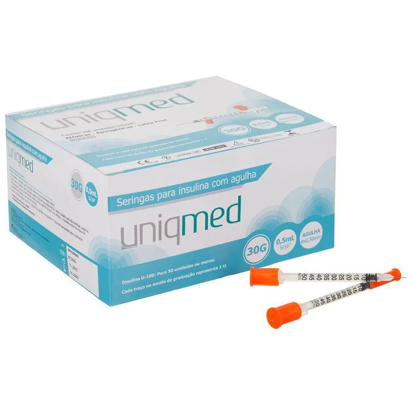 Seringa Insulina 0,5ml 8x0.30mm Uniqmed Caixa Com 100unidade