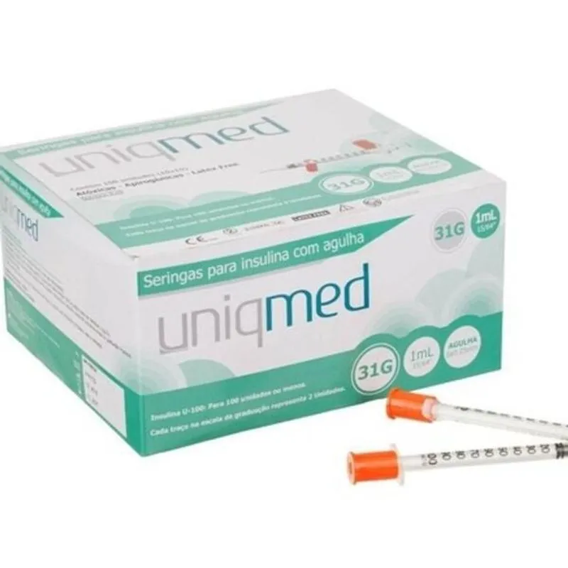 Seringa Insulina 1ml 8x0,30mm Uniqmed Caixa Com 100 Un