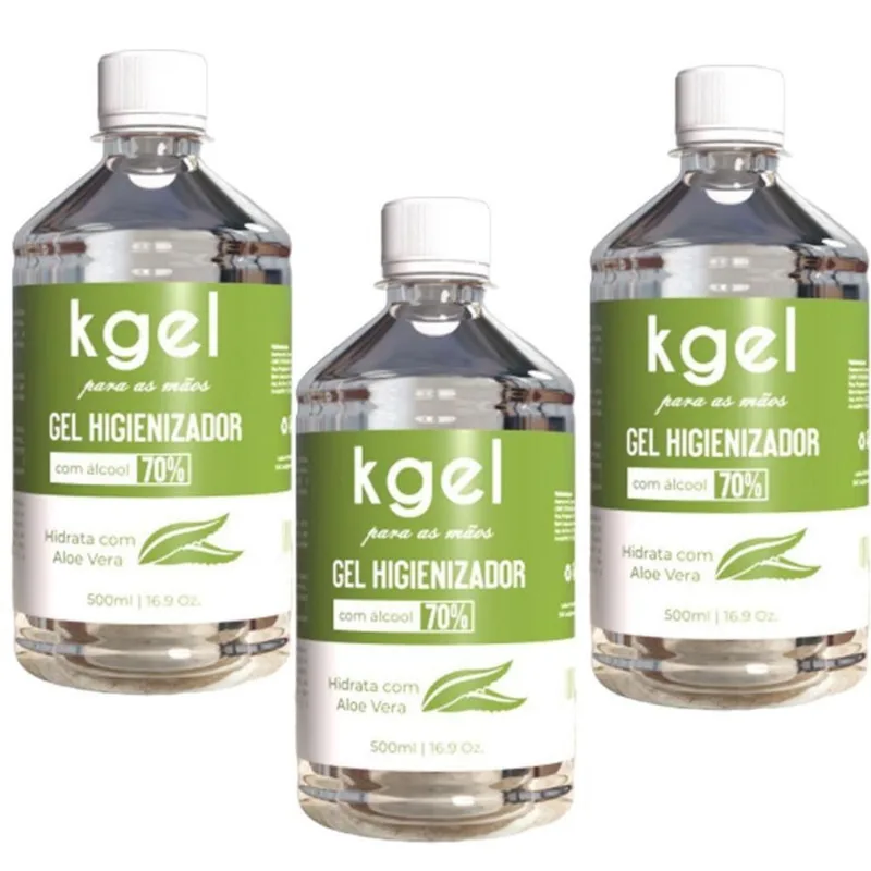 Kit 3 Alcool Em Gel 70 Higienizador Para Mãos 500Ml