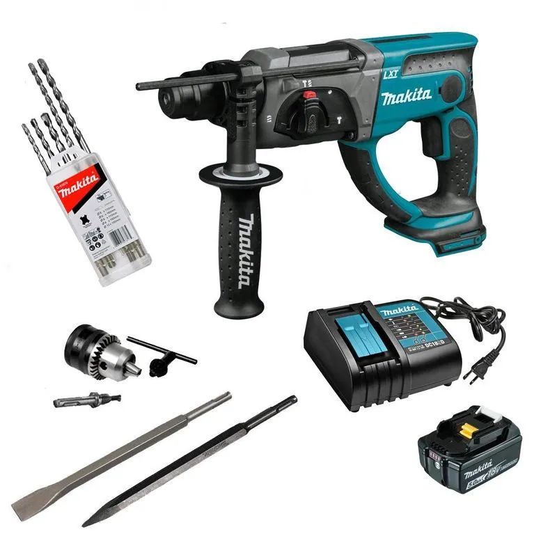Martelete Comb Makita Dhr202z 18v + 1bat 5ah + Carreg E Aces