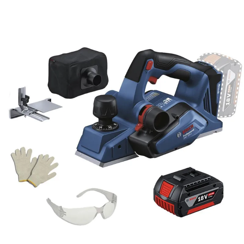 Plaina A Bateria 18V Brush Gho185Li Bosch + 1Bat 4A + Óculos