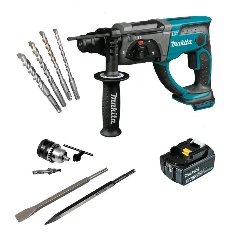 Martelete Comb Makita Dhr202z 18v + 1bat 5ah + Brocas Sds