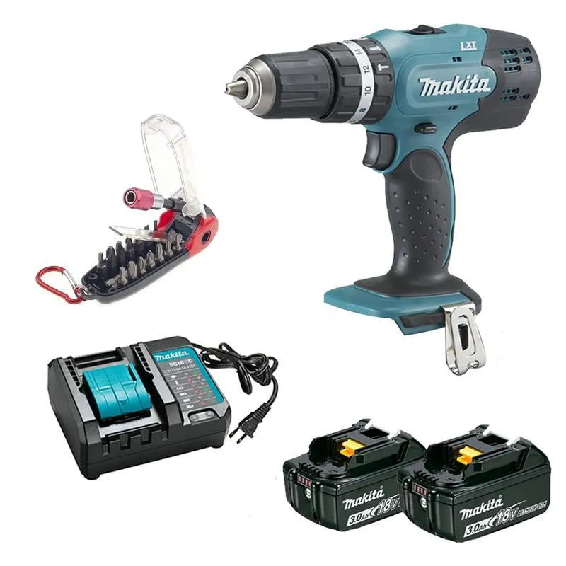 Parafusadeira Makita 18v Dhp453z + 2bat 3a + Carreg + Bits
