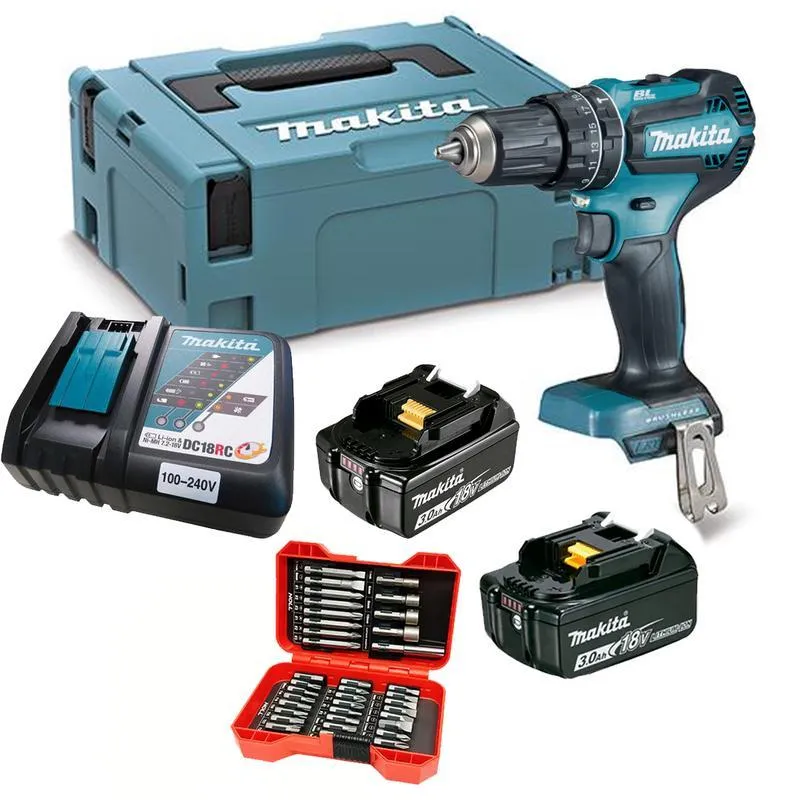 Parafusadeira Makita 18v Dhp485rf1j 2bat 3ah + Bits 37 Pçs