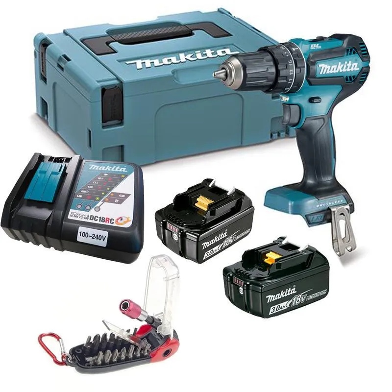 Parafusadeira Makita 18v Dhp485rf1j 2bat 3ah + Kit Bits 18
