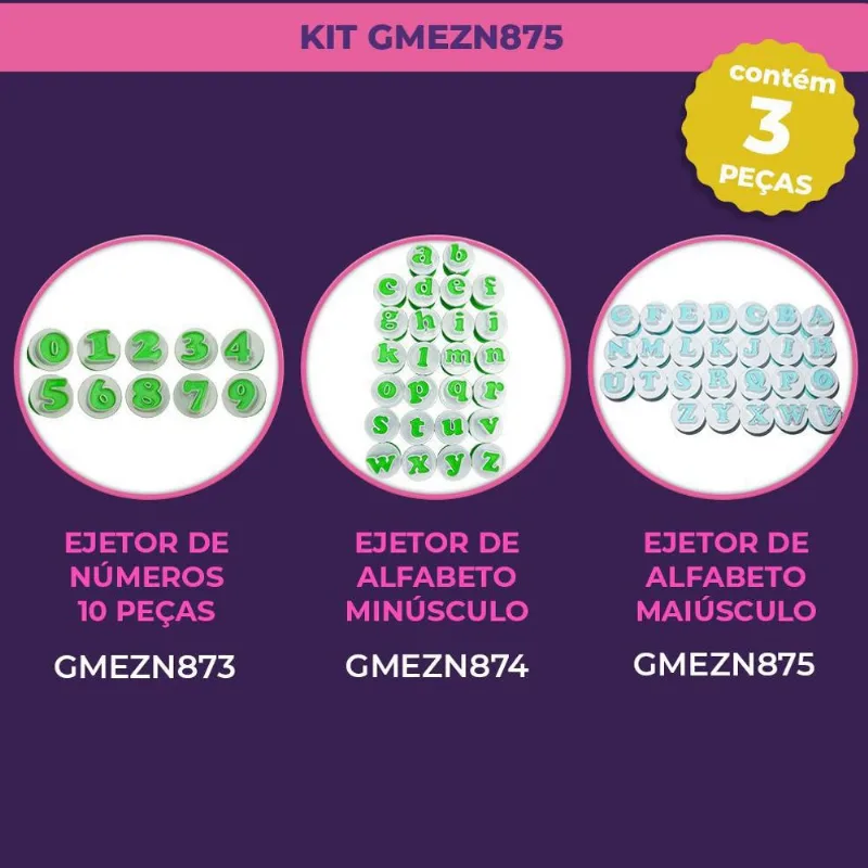 Kit De Ejetor Alfabeto E Números 62 Peças - Kitgmezn875