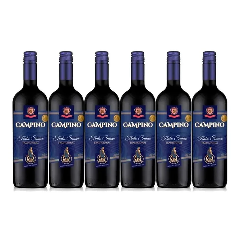 Vinho Tinto De Mesa Suave Campino 750ml - Kit Com 6 Unidades