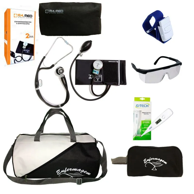 Kit Enfermagem Preto Completo Com Aparelho De Pressão Pamed