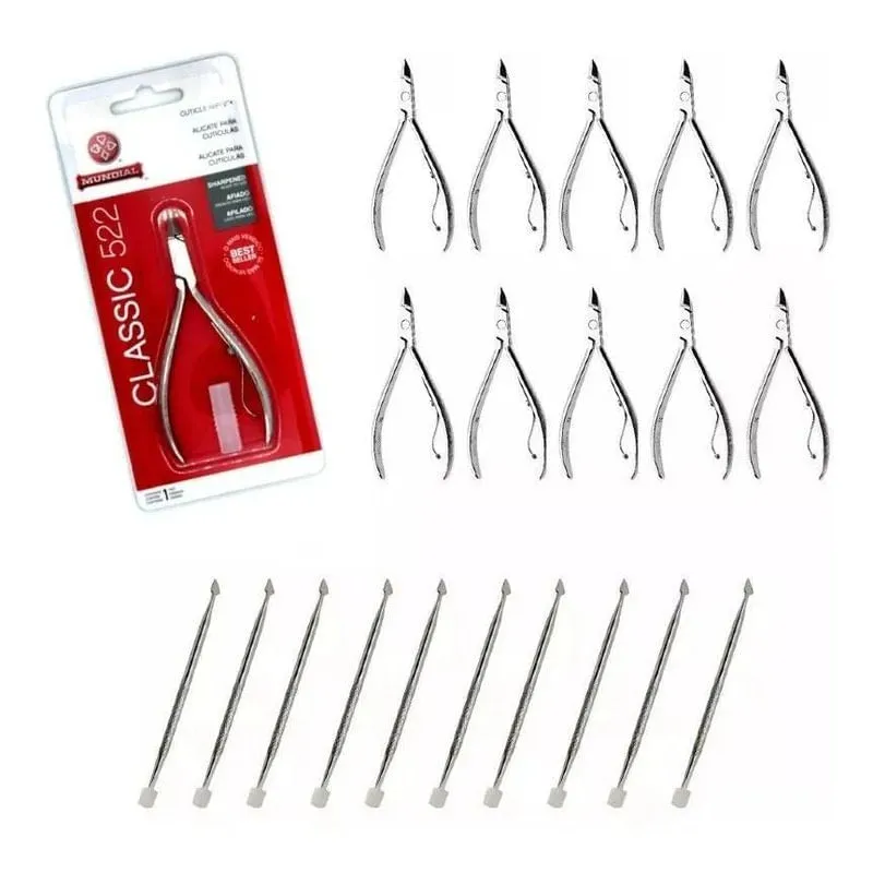 Mundial Alicate De Cuticula 522 + Espatula Inox Kit 10Un