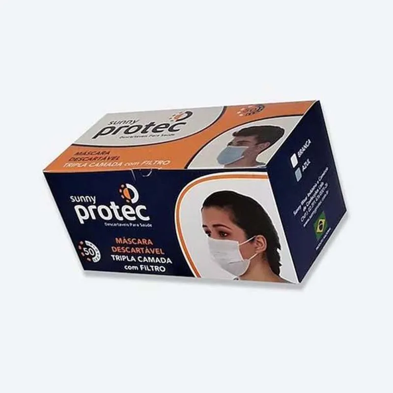 Máscara Descartável Tripla Camada Com Filtro- 50 Unidades