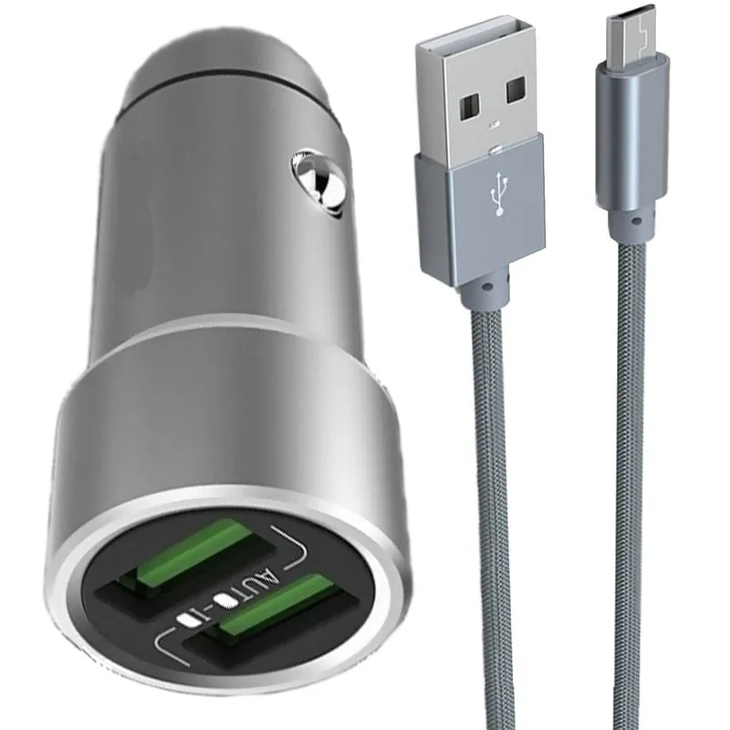 Carregador carro e cabo liga zinco auto-id 2 usb 3.6a kaidi