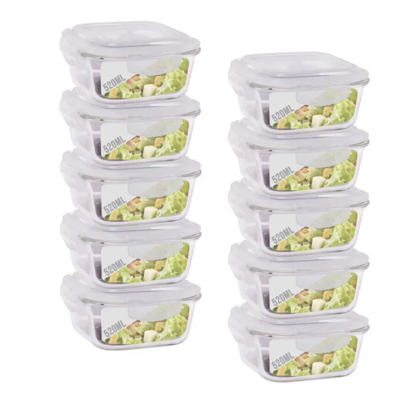 Conjunto 10 Potes De Vidro 520Ml Hermético 4 Travas Marmita
