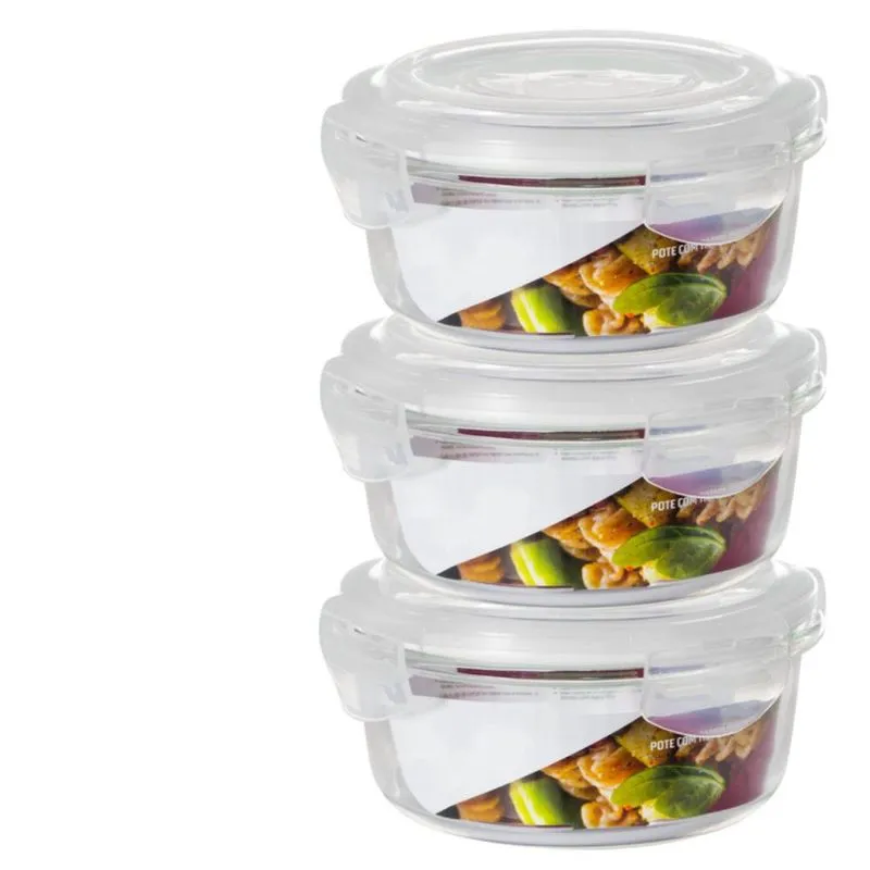Conjunto 3 Potes 400Ml Vidro Hermético Mantimentos Marmita
