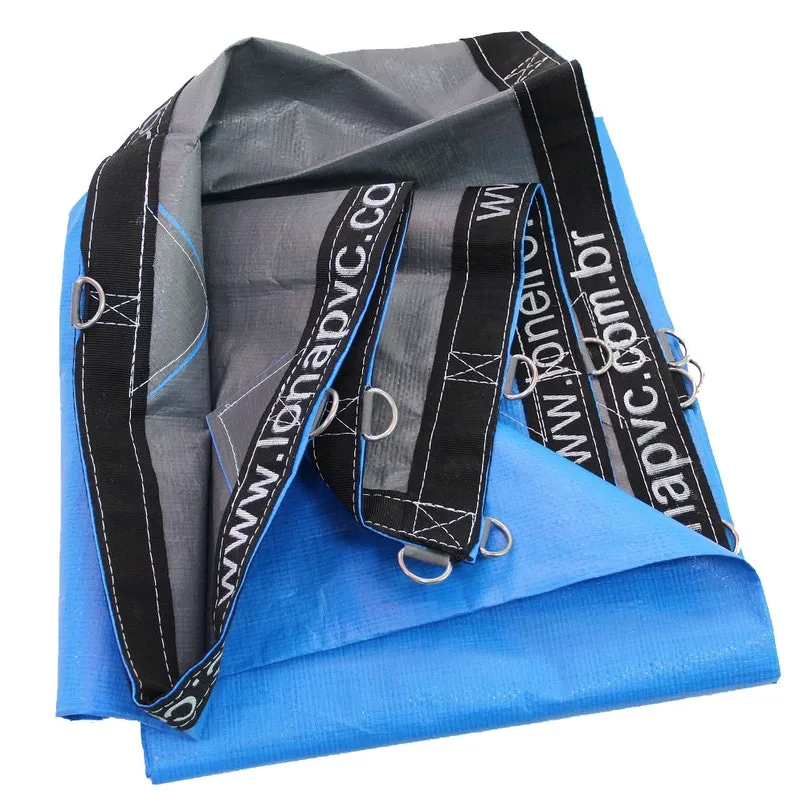 Lona 500 micra polyethileno azul cinza 4,5x2,5 + argolas