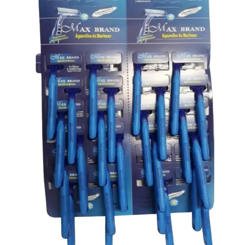 Barbeador Maxbrand Azul Cartela 2 X24 48 Laminas Cromadas