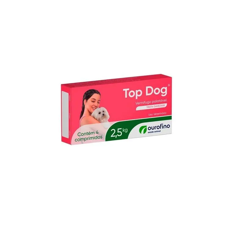 Vermífugo Top Dog Ourofino Para Cães Até 2,5 Kg c/ 4 Comp.