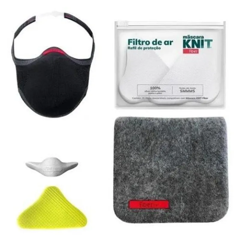 Máscara De Proteção Knit Fiber Preto G + Acessórios + Estojo