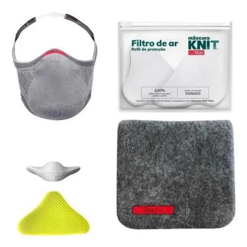 Máscara De Proteção Knit Fiber Cinza G + Acessórios + Estojo