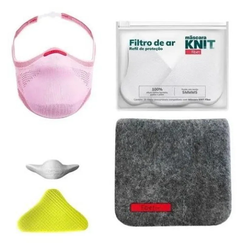 Máscara De Proteção Knit Fiber Rosa M + Acessórios + Estojo