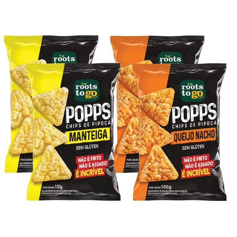 Roots To Go Chips Popps 100g - 2 Manteiga/ 2 Queijo Nacho Roots To Go Chips Popps 100g - 2 Manteiga/ 2 Queijo Nacho