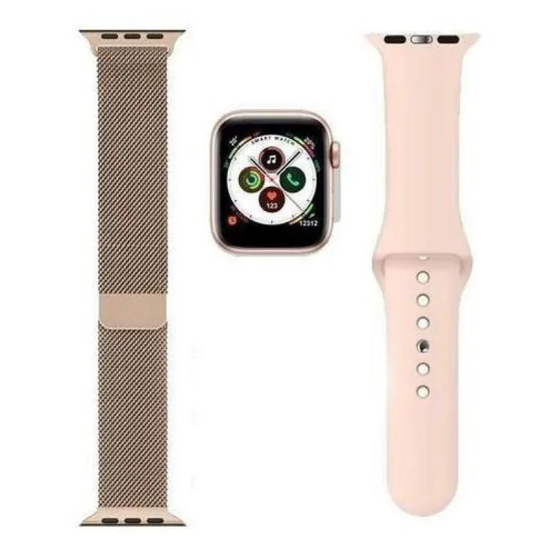 Relógio Smartwatch Iwo 12 Série 5 + Pulseira Milanese Rose