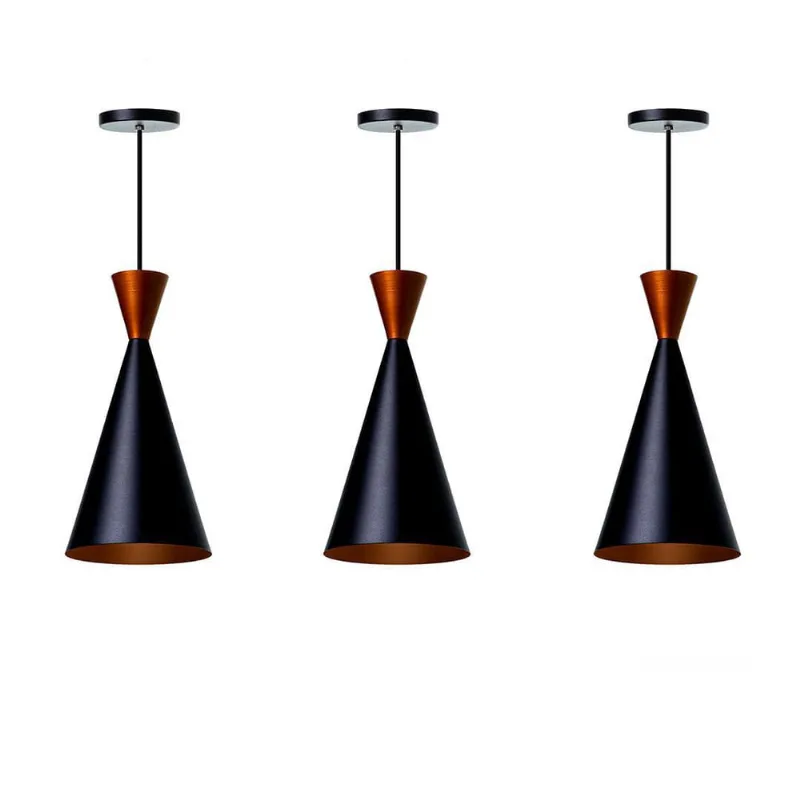 Kit 3 Lustre Pendente Canadá Preto Topo Cobre Mesa Jantar