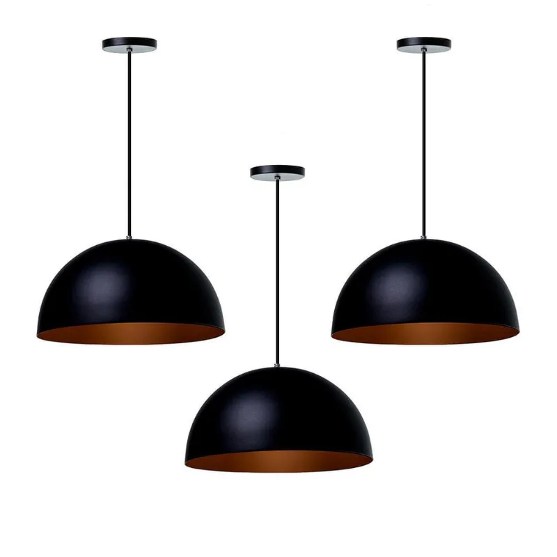 Kit 3 Lustres Pendentes Meia Lua Preto 40 Cm