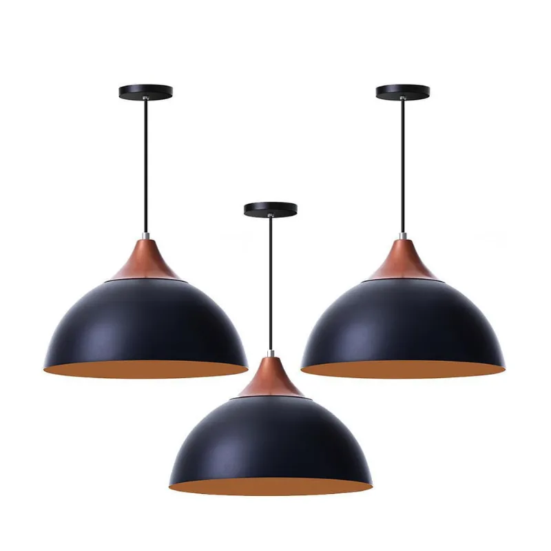 Kit 3 Pendentes Meia Lua Preto 30Cm Com Chapéu Cobre